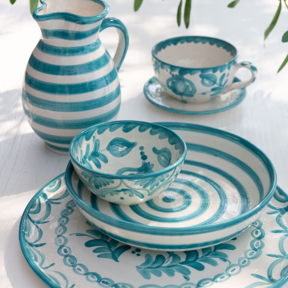 J-Line bord Granada Stripes - keramiek - wit/aqua