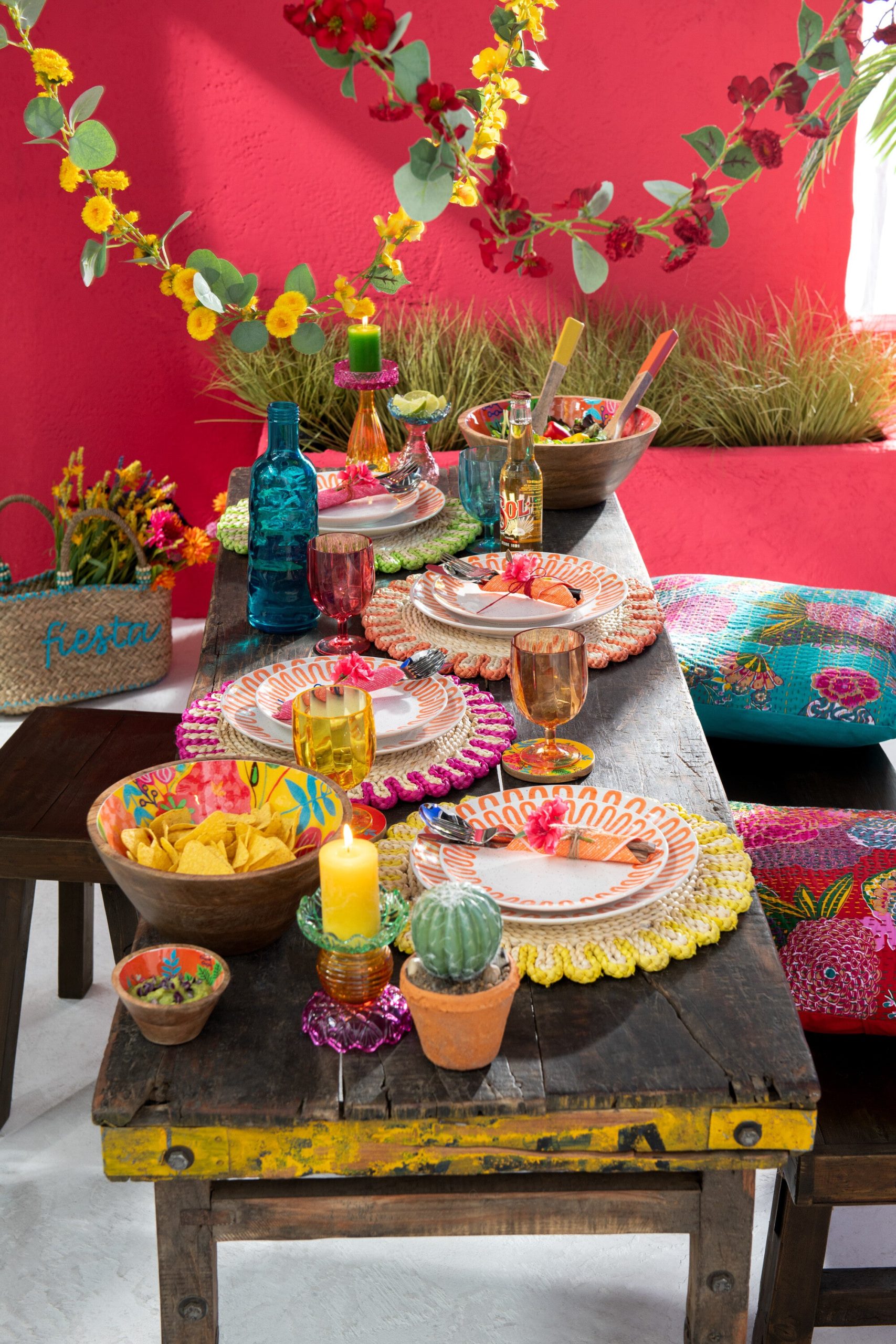 J-Line Slinger Bloemen + Blaadjes - kunststof - rood/groen - 2 stuks