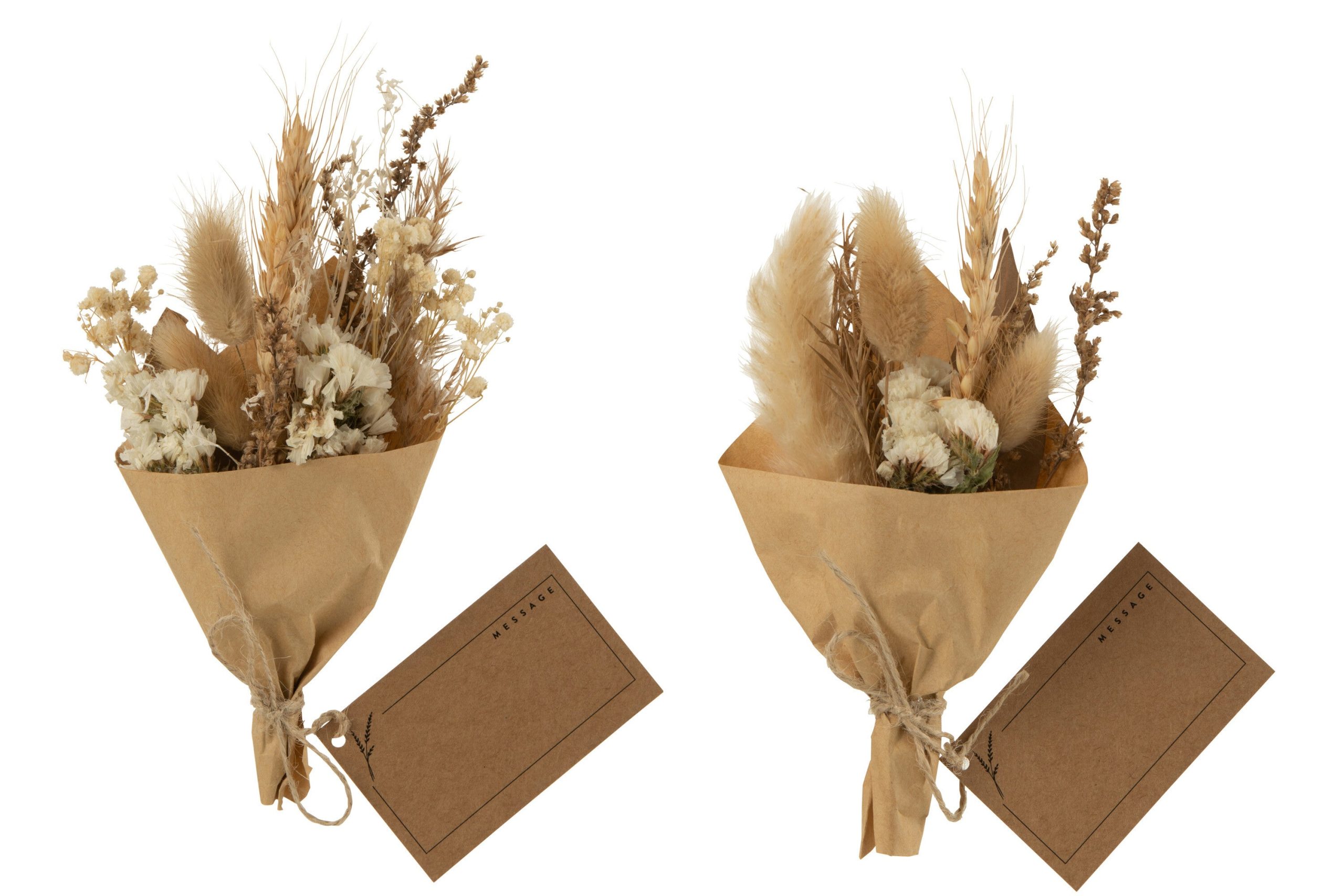 J-Line bundel Gedroogde Bloemen In Papier Wrap - jute - naturel - 2 st