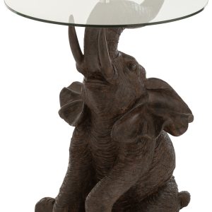 J-Line tafel Olifant – polyresin/glas – donkerbruin