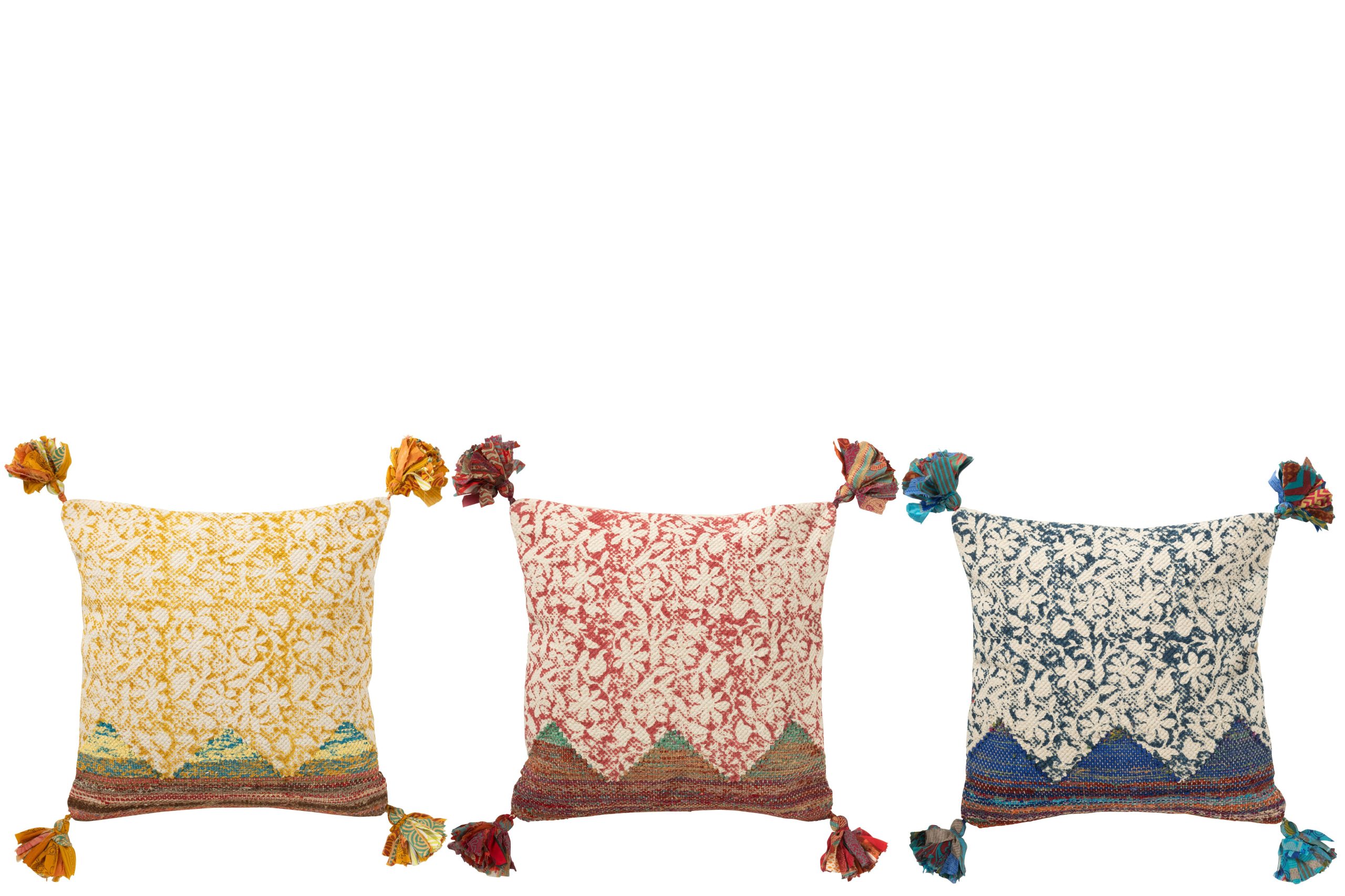 J-Line kussen Vierkant Bloemen - katoen - mix - 3 stuks