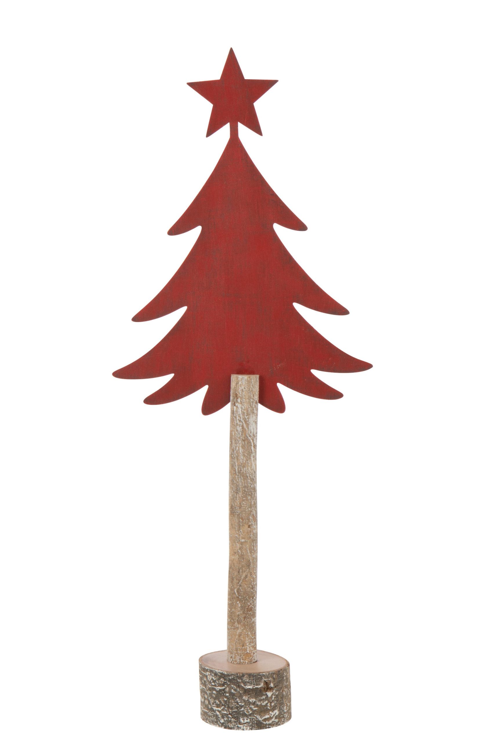 J-Line decoratie Kerstboom + Ster - ijzer/hout - rood - large