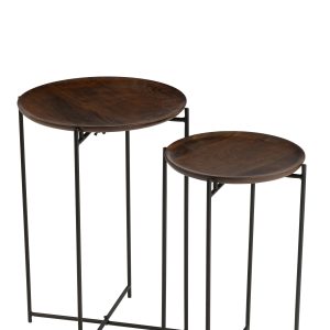 J-Line bijzettafel Rond – ijzer/hout – bruin/zwart – 2 stuks