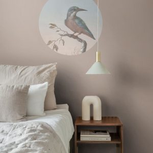 ESTAhome zelfklevende behangcirkel ijsvogel op tak avondrood – Ø 70 cm