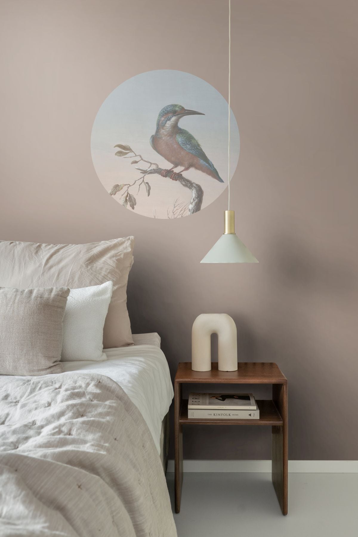 ESTAhome zelfklevende behangcirkel ijsvogel op tak avondrood - Ø 70 cm