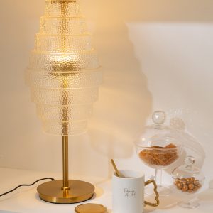 J-Line tafellamp – metaal/glas – transparant/or – LED lichtjes
