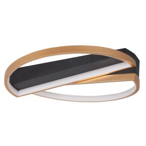 Highlight plafondlamp Helios – 2 lichts – 44 x 8 cm – zwart – mat goud