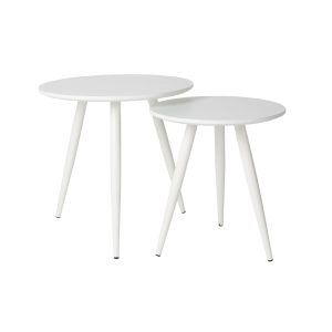 Housecraft Living Daven Bijzettafel Rond Hout Wit – Set van 2