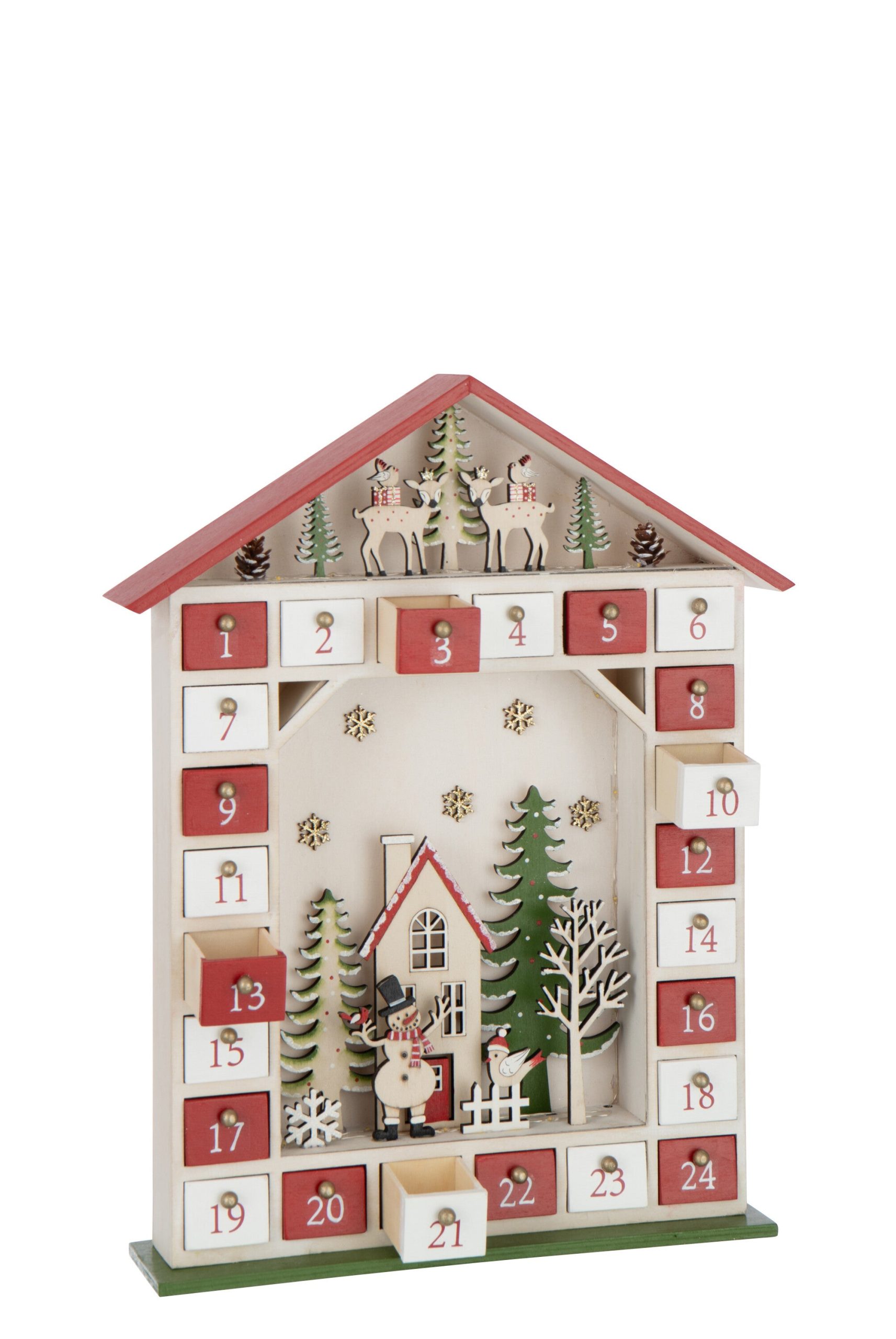 J-Line decoratie Huis Adventskalender - multiplex - rood/wit - LED lic