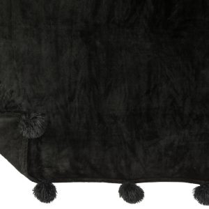 J-Line plaid Pompom – polyester – zwart – 170 x 130 cm J-Line plaid Pompom – polyester – zwart – 170 x 130 cm