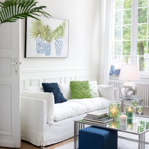 J-Line kussen Macrame Vierkant – katoen – blauw