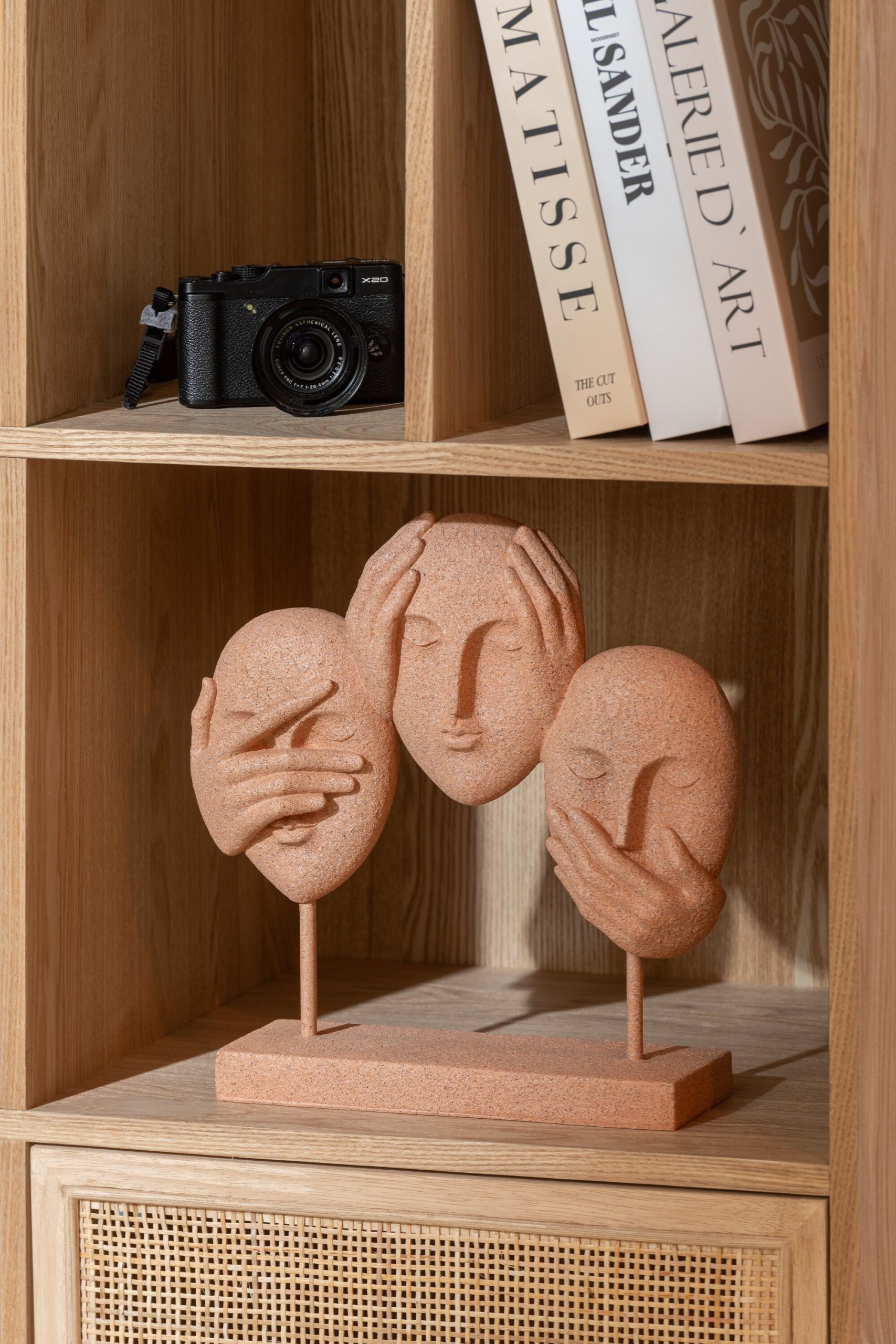 J-Line decoratie Gezicht Zien/Horen/Praten Op Voet - polyresin - terra