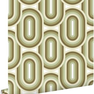 ESTAhome behang retro ornamenten olijfgroen – 53 cm x 10.05 m – 130984
