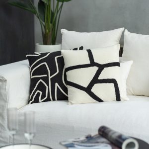 J-Line kussen Streep – textiel – wit/zwart