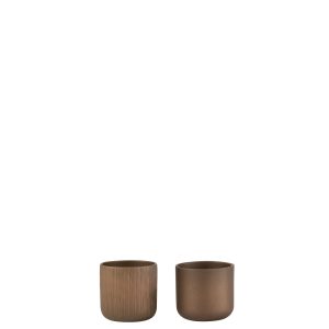 J-Line bloempot Gen – keramiek – goud/koper – XXS – 2 stuks – Ø 7 cm