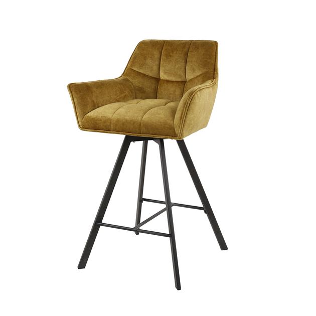 Giga Meubel Barstoel Raster - Goud Velvet - Draaibaar - Zithoogte 69cm