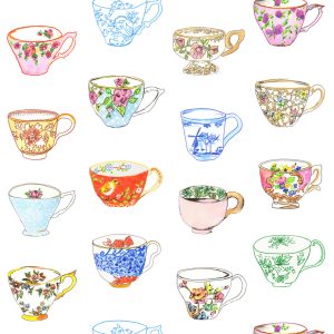 ESTAhome XXL behang painted teacups meerkleurig – 50 x 900 cm – 158110