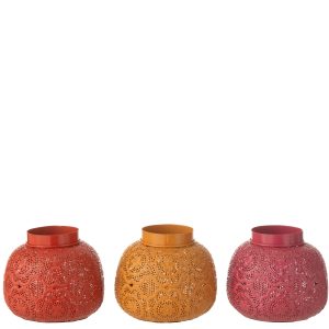 J-Line theelichthouder Cylinder – metaal/glas – mix – medium – 3 stuks