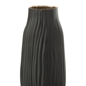 J-Line vaas Inkepingen – glas – zwart/goud – medium – 26 cm hoog