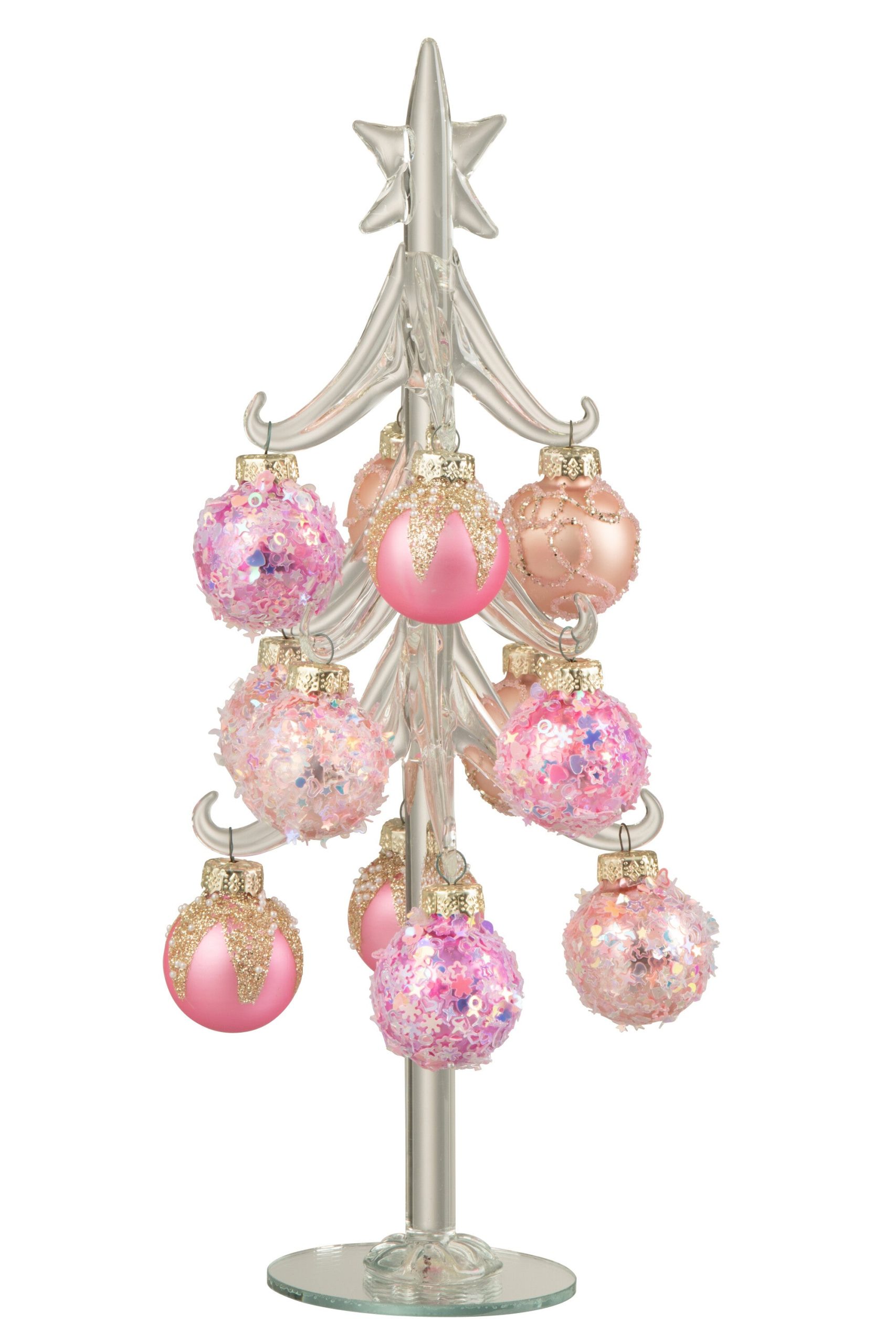 J-Line decoratie kerstboom + Ballen - glas - roze/transparant - large