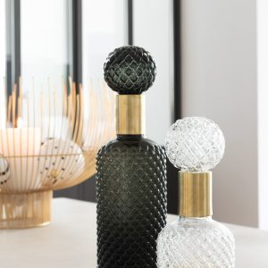 J-Line decoratie fles + stop Relief – glas – transparant – small