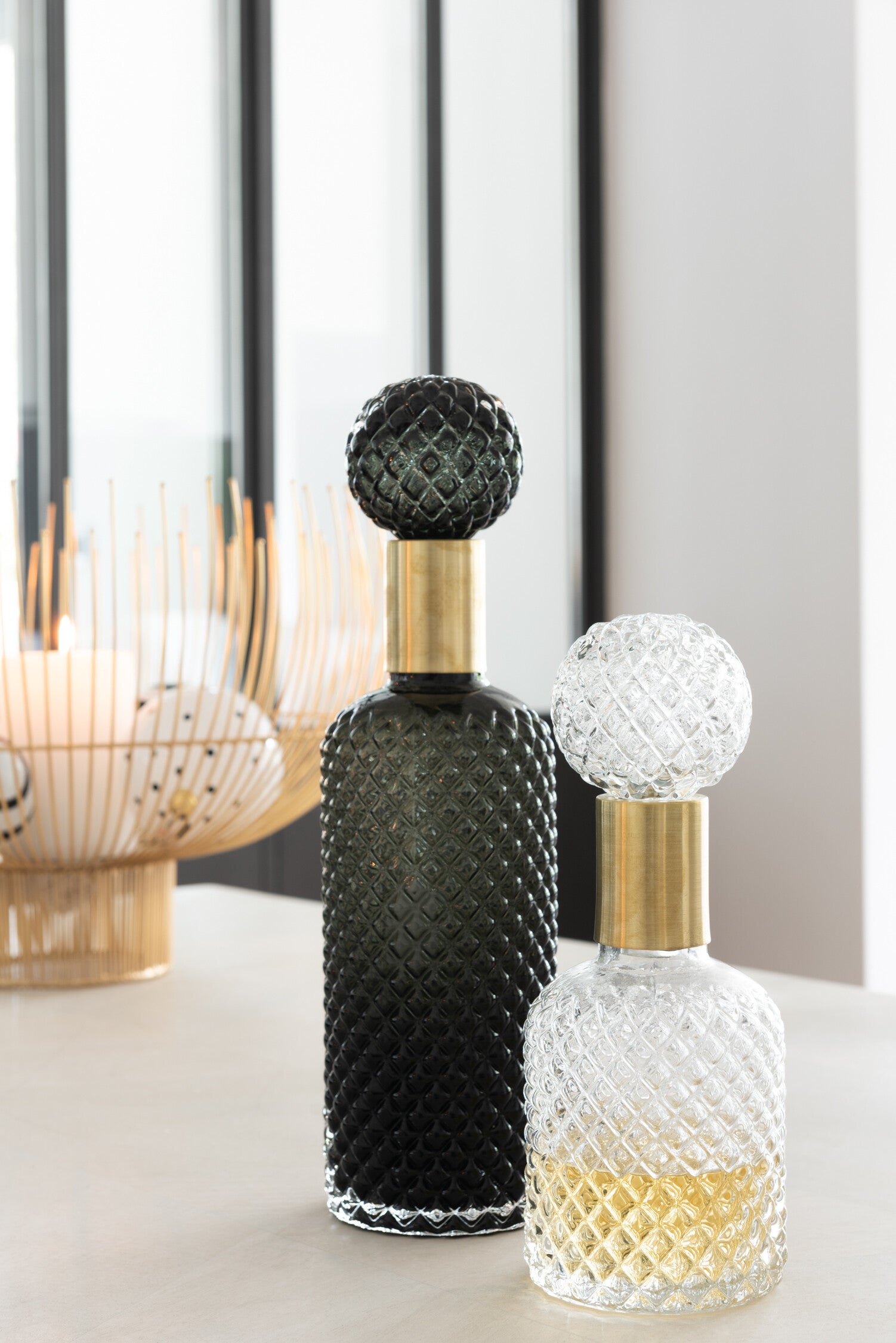 J-Line decoratie fles + stop Relief - glas - transparant - small