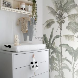 ESTAhome fotobehang palmbomen lichtbeige en vergrijsd groen – 200 x 27 ESTAhome fotobehang palmbomen lichtbeige en vergrijsd groen – 200 x 27