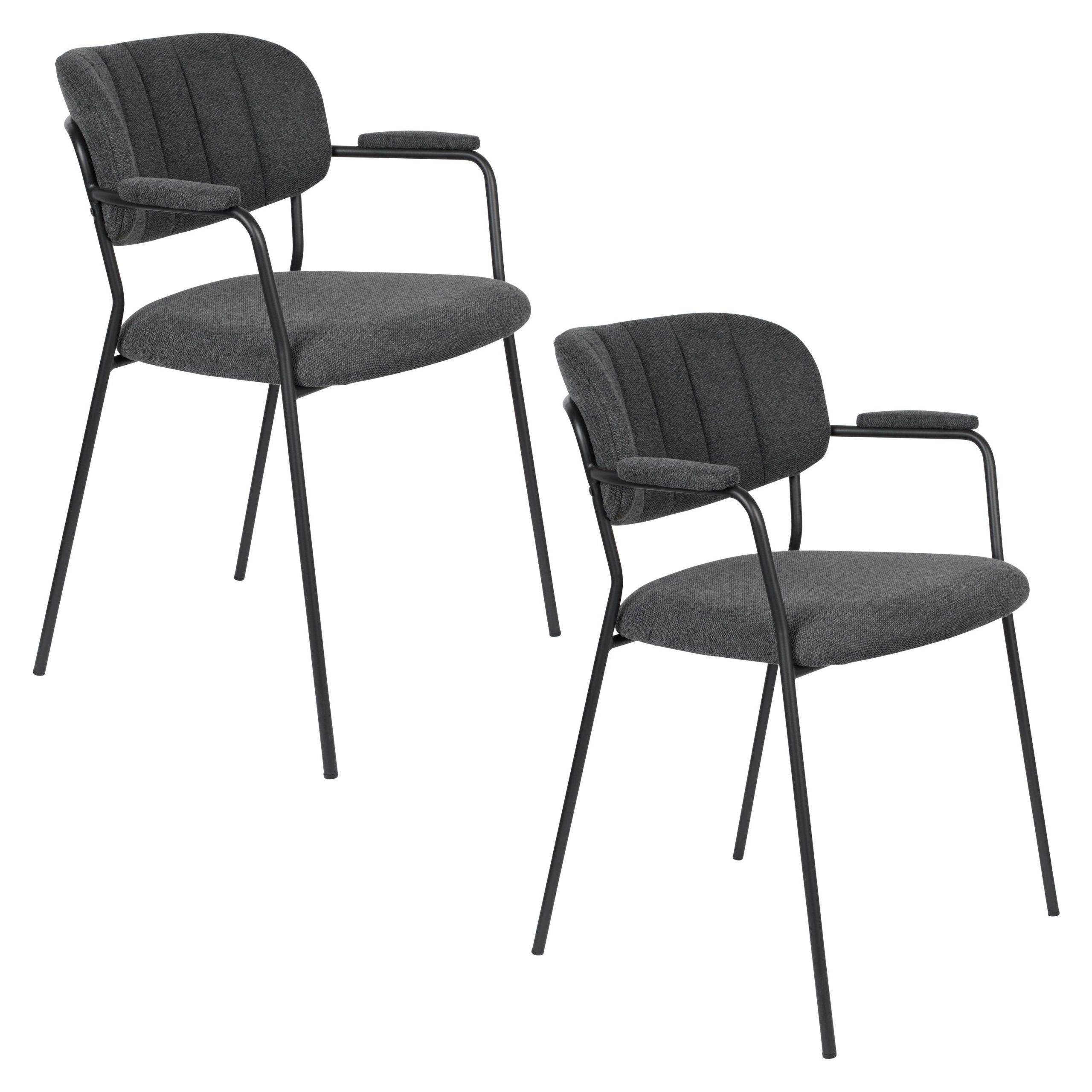 Housecraft Living Jolien Eetkamerstoelen Armleuning Zwart/Donkergrijs