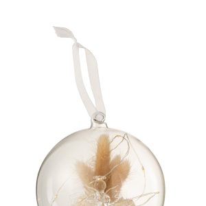 J-Line decoratie kerstbal Engel – glas – wit – LED lichtjes