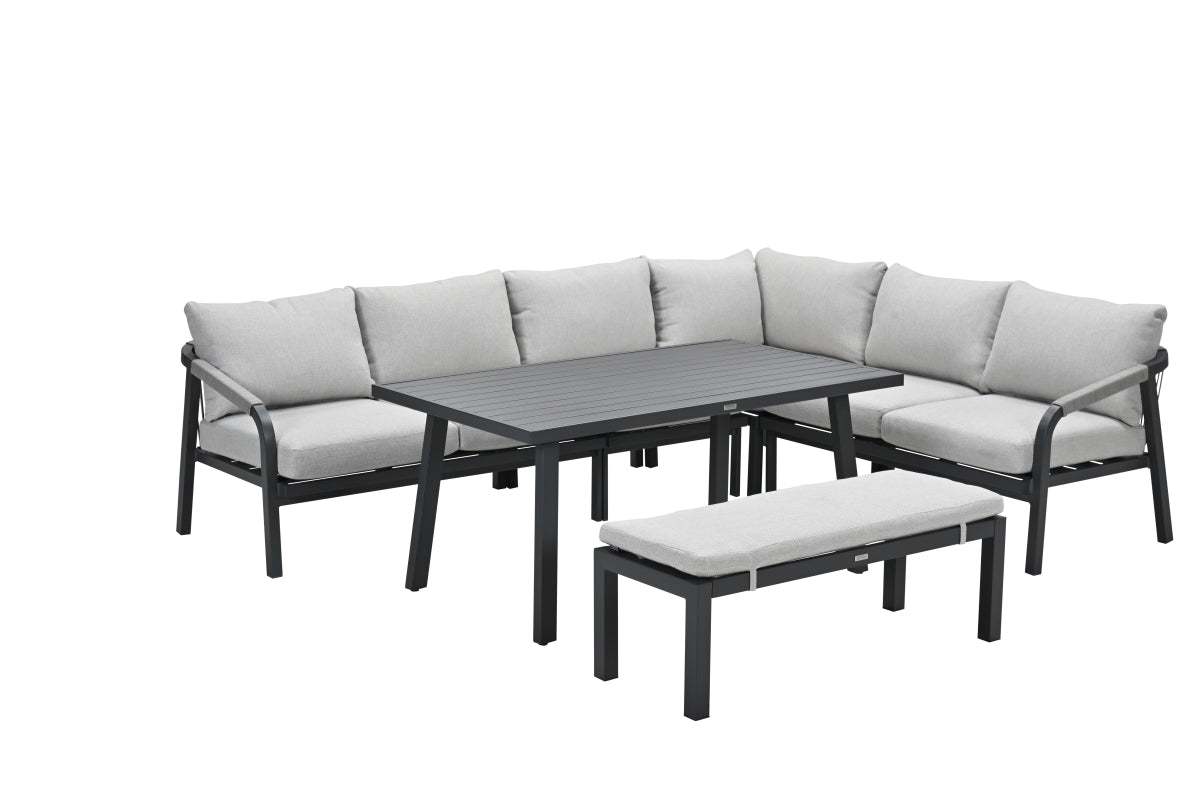 Lounge-diningset Monti - zwart - 7-persoons - aluminium