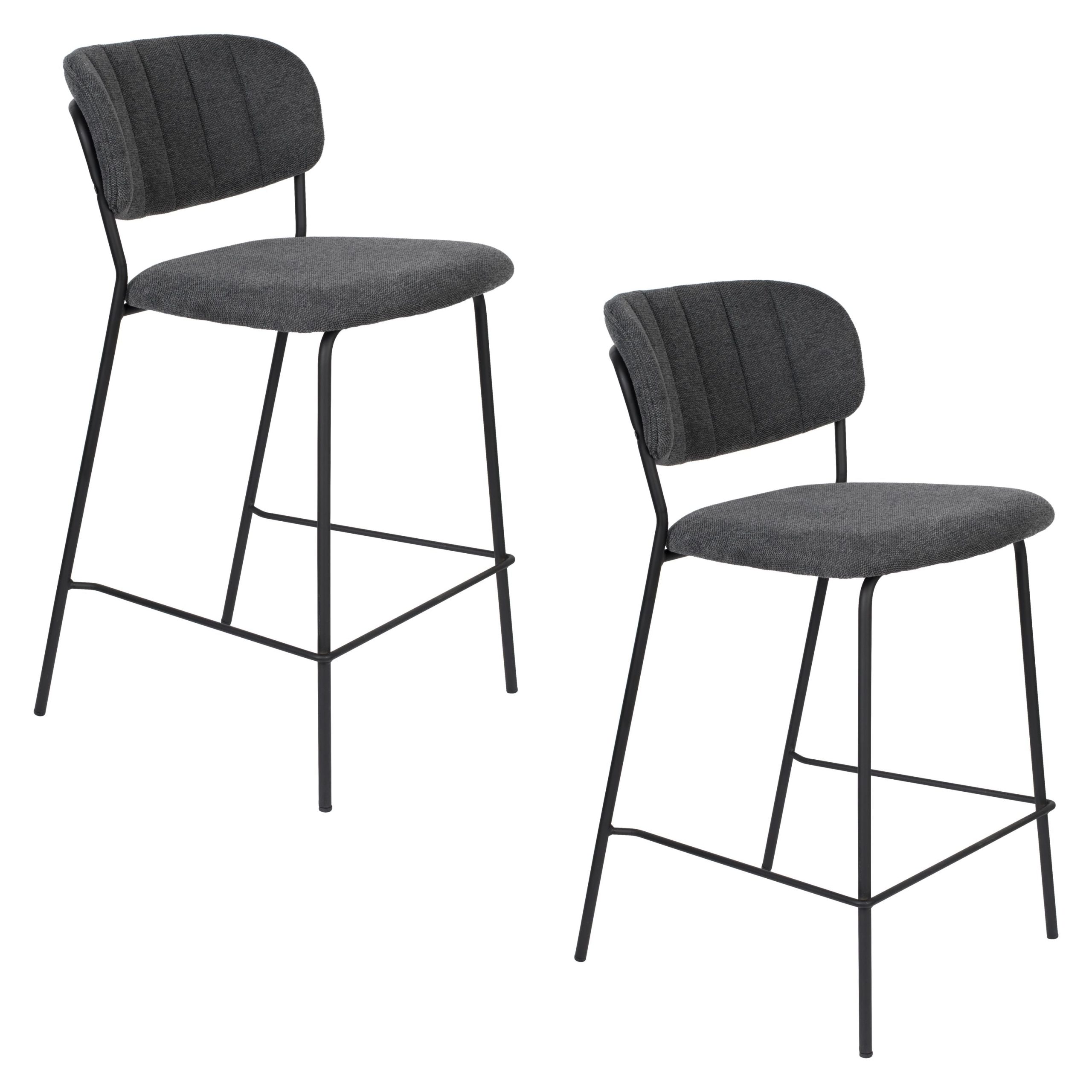 Housecraft Living Jolien Barkrukken rugleuning 65 cm Zwart/ Donkergrij