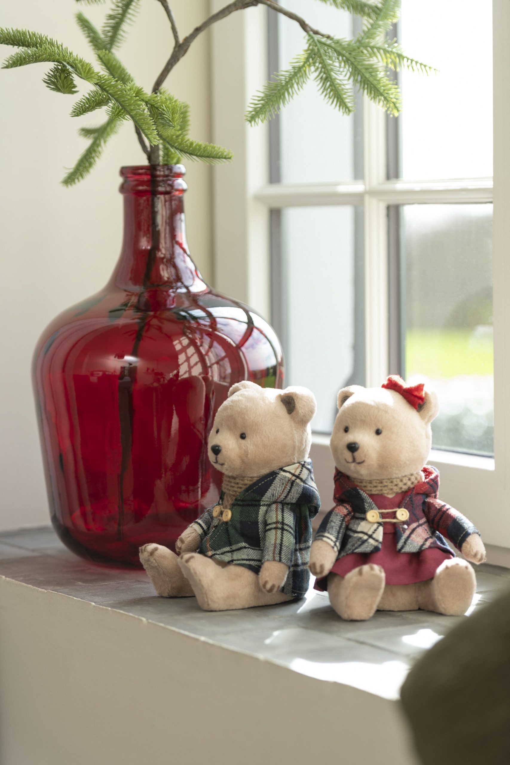 J-Line figuur Beer Zittend Jongen/Meisje - textiel - grijs/rood - 2 st