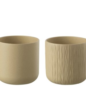J-Line bloempot Gen – keramiek – beige – large – 2 stuks – Ø 18.5 cm