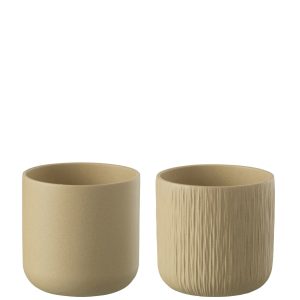 J-Line bloempot Gen – keramiek – beige – small – 2 stuks – Ø 13.5 cm