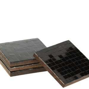 J-Line onderzetter Mozaïek – glas – zwart – doos van 4