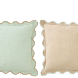 J-Line kussen Geschulpt – katoen – lichtblauw/beige – set van 2
