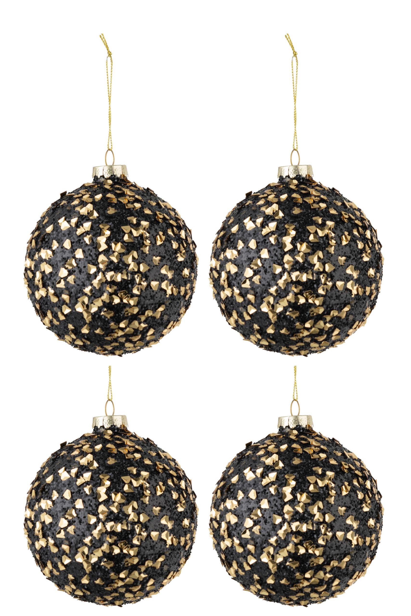J-Line kerstbal Glitter Pailletten - glas - zwart/goud - medium - doos