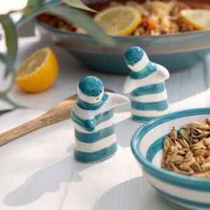 J-Line peper- en zoutmolen set Granada Stripes – keramiek – wit/aqua