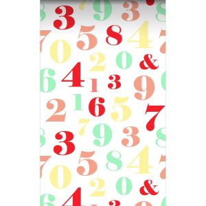 ESTAhome XXL behang cijfers rood, geel, groen en roze – 50 x 900 cm – ESTAhome XXL behang cijfers rood, geel, groen en roze – 50 x 900 cm –