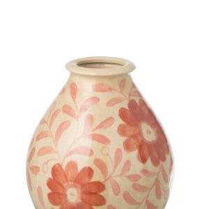J-Line vaas Bloemen – steengoed – oranje/wit – small