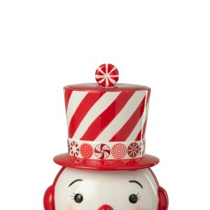 J-Line decoratie Kruik Sneeuwpop + Hoed Dolomiet – keramiek – rood/wit