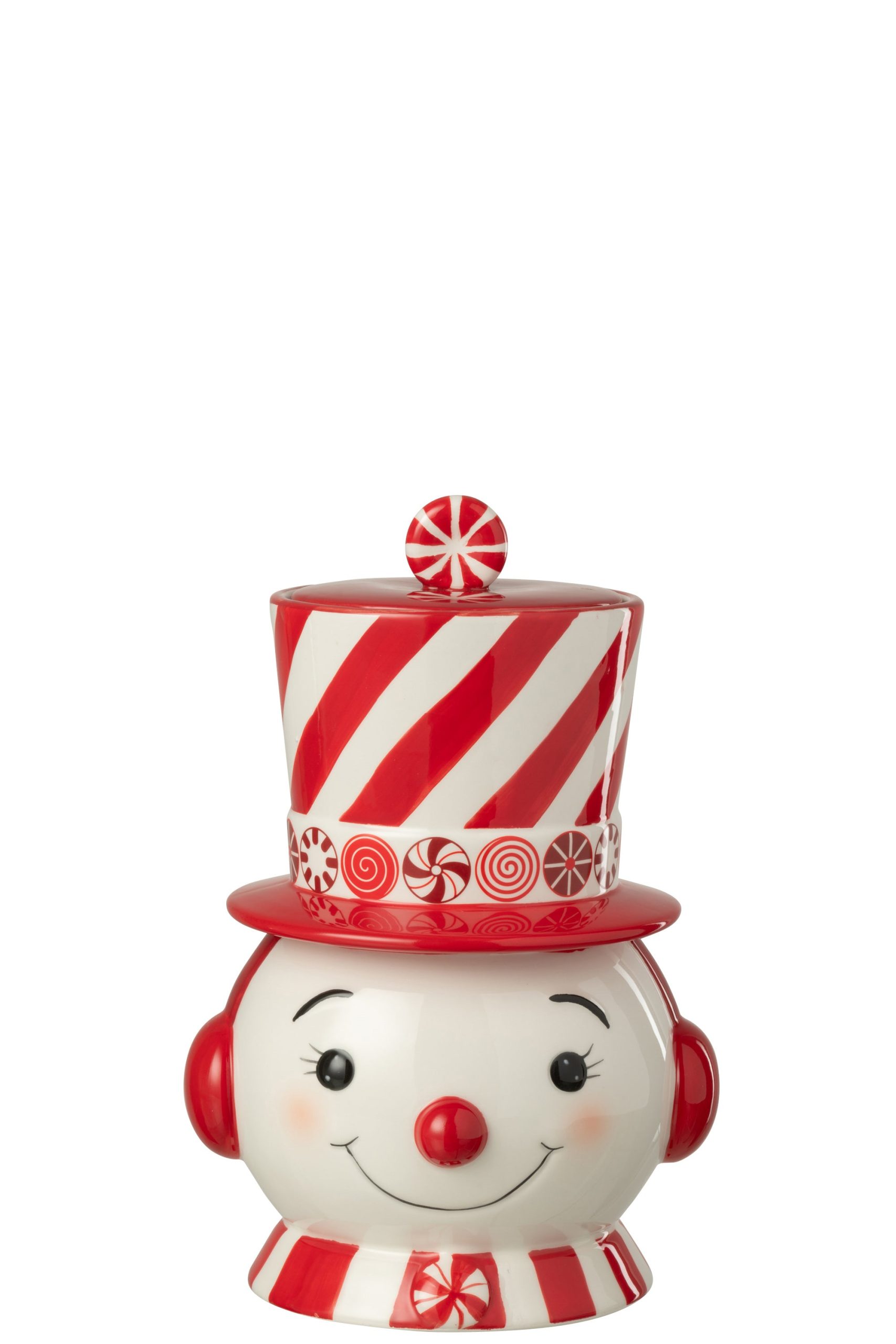 J-Line decoratie Kruik Sneeuwpop + Hoed Dolomiet - keramiek - rood/wit