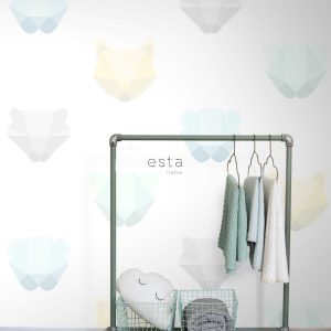 ESTAhome fotobehang dierenkoppen mintgroen, blauw en grijs – 200 x 279