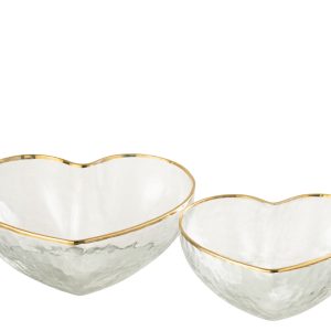 J-Line kom Hart – glas – goud/transparant – 2 stuks