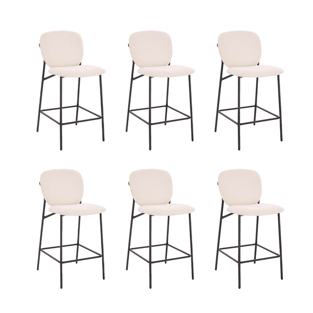HOME DELUXE CELDA Bouclé Fluweel - Set van 6 Wit | Barstoelen
