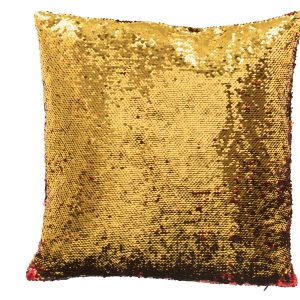 J-Line kussen Omkeerbaar Sequin – katoen/linnen – rood/goud