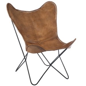 J-Line loungestoel voor binnen – leer/metaal – cognac