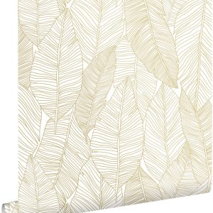 ESTAhome behang getekende bladeren wit en goud – 53 cm x 10.05 m – 139 ESTAhome behang getekende bladeren wit en goud – 53 cm x 10.05 m – 139