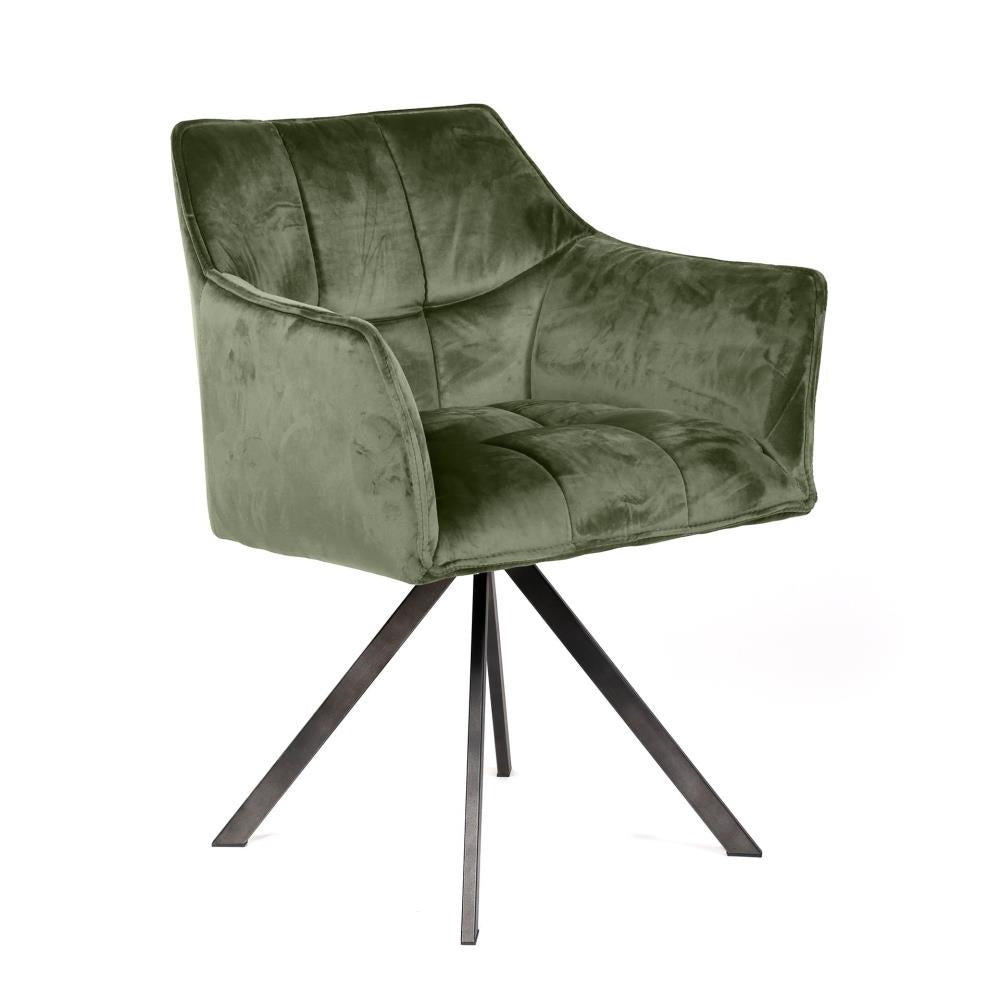 Giga Meubel Eetkamerstoel Raster - Groen Velvet - Draaibaar - Set van