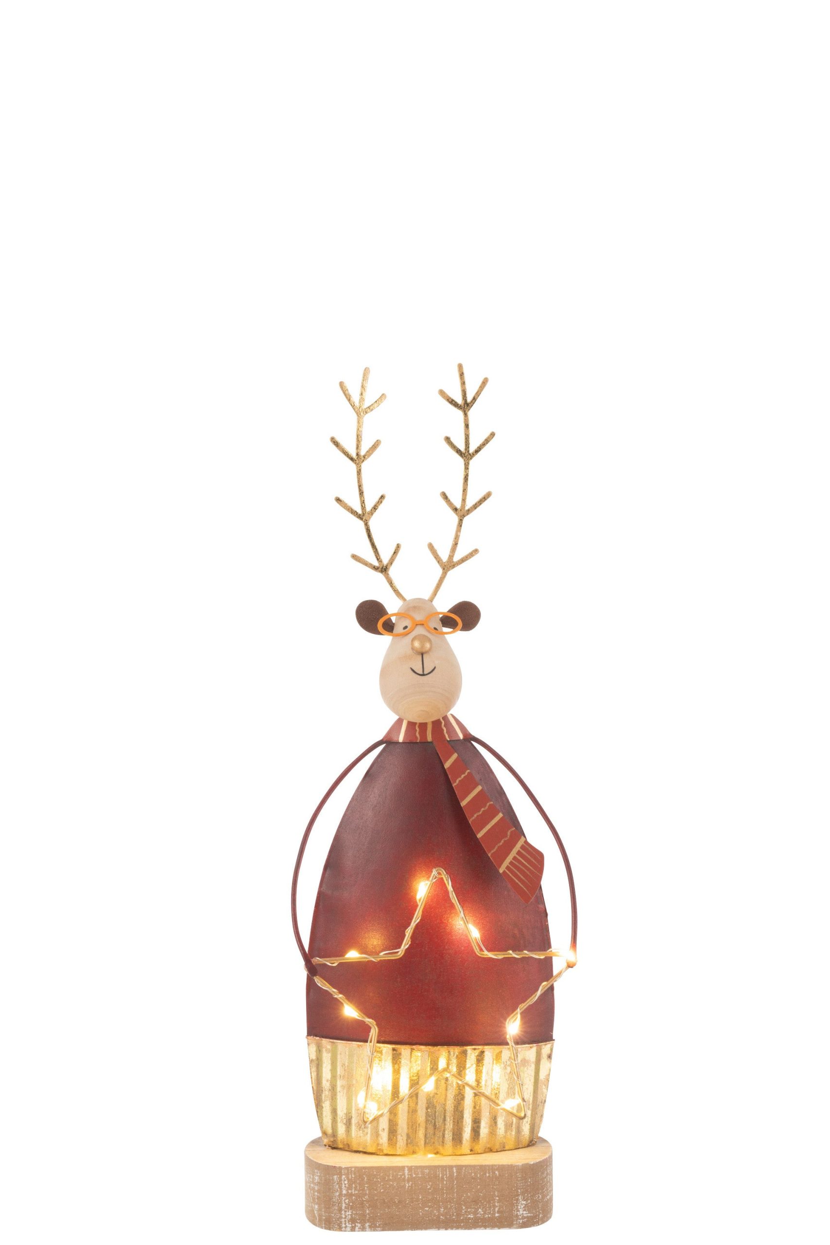 J-Line figuur Rendier + Sjaal/Bril - metaal - roest/goud - small - LED